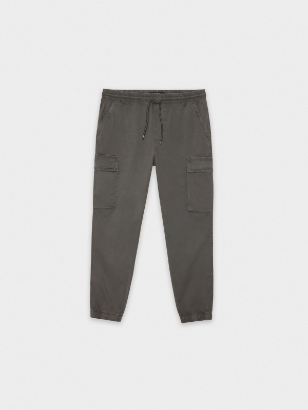  Pantalón jogger multibolsillos gris vista frontal