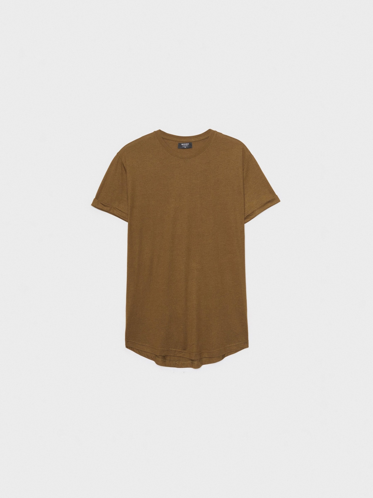  Long basic t-shirt khaki front view