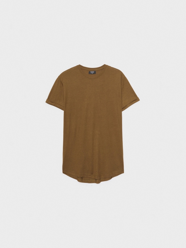  Long basic t-shirt khaki front view