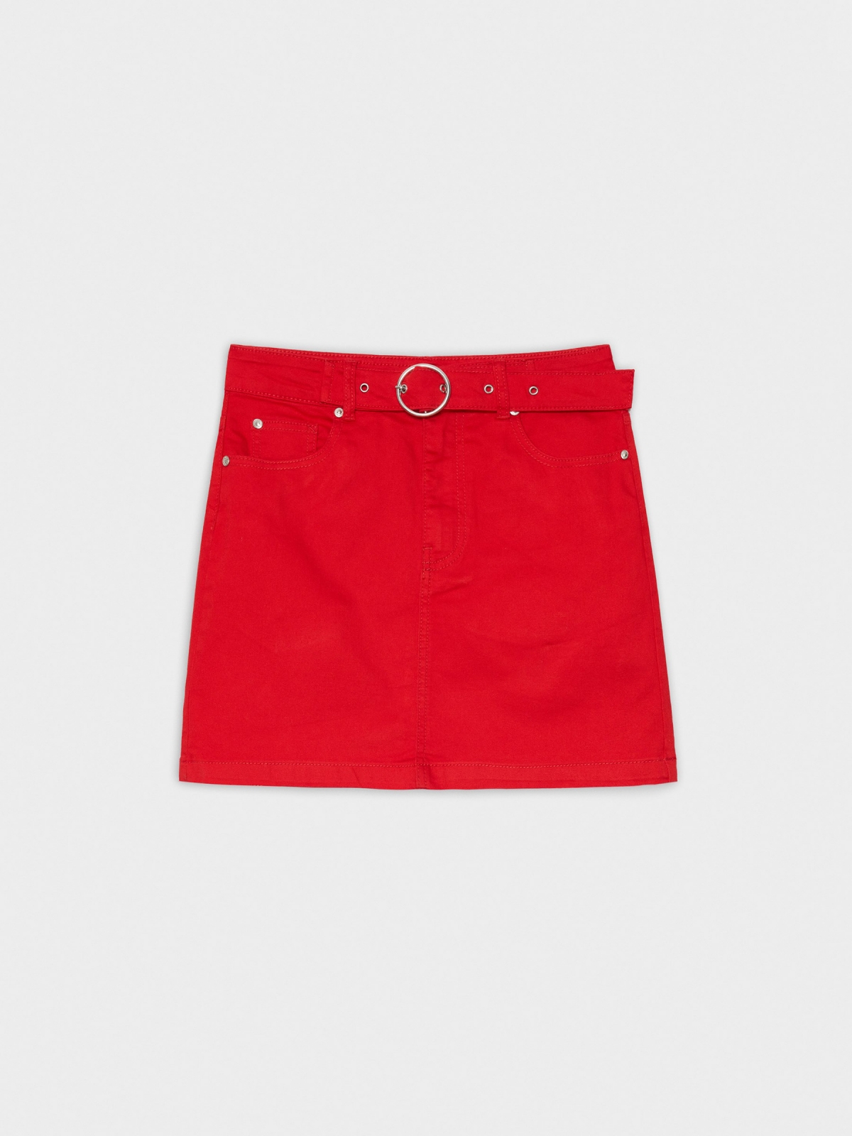  Buckle belt skirt red front view