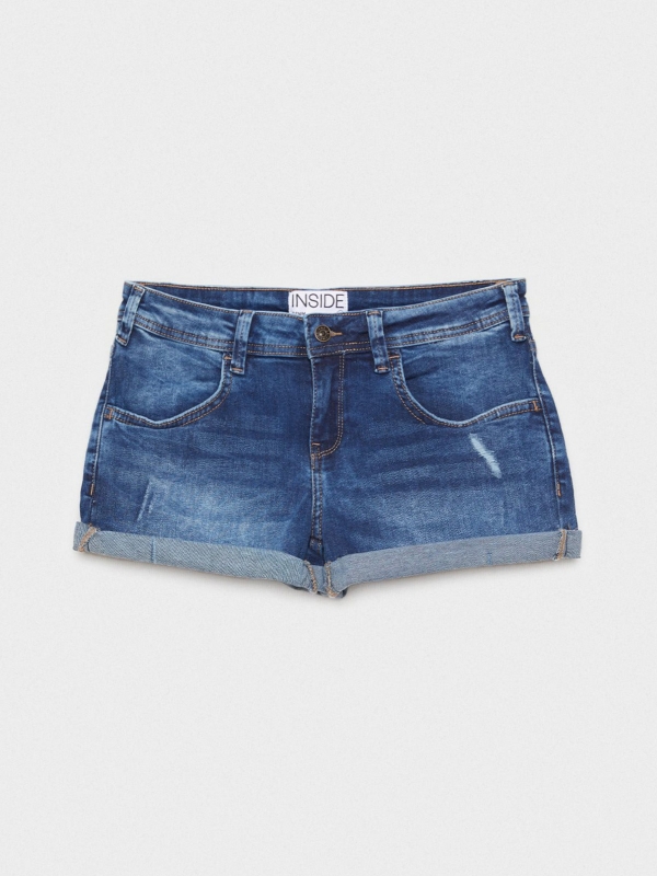  Washed blue low rise denim shorts blue front view