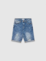 %Pto% Denim shorts frayed blue front view