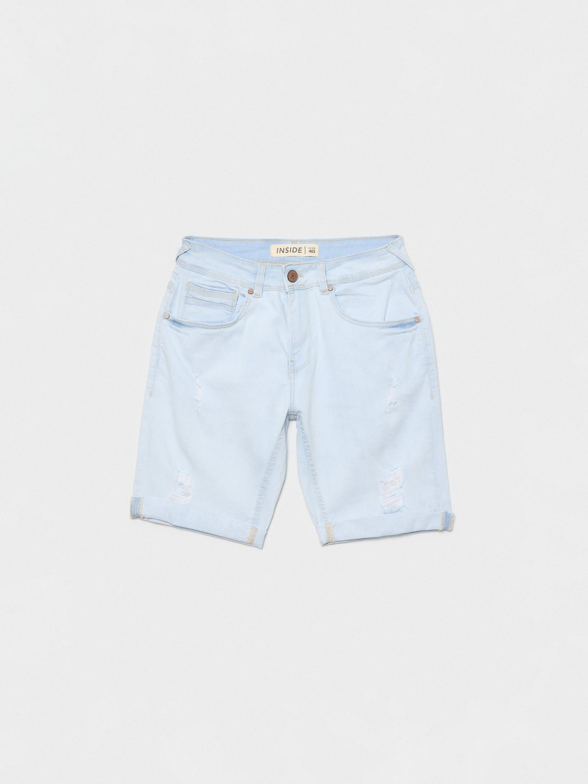  Ripped washed blue denim shorts blue front view