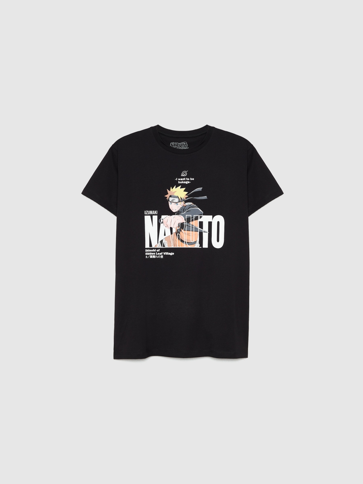  Camiseta Naruto texto negro vista frontal