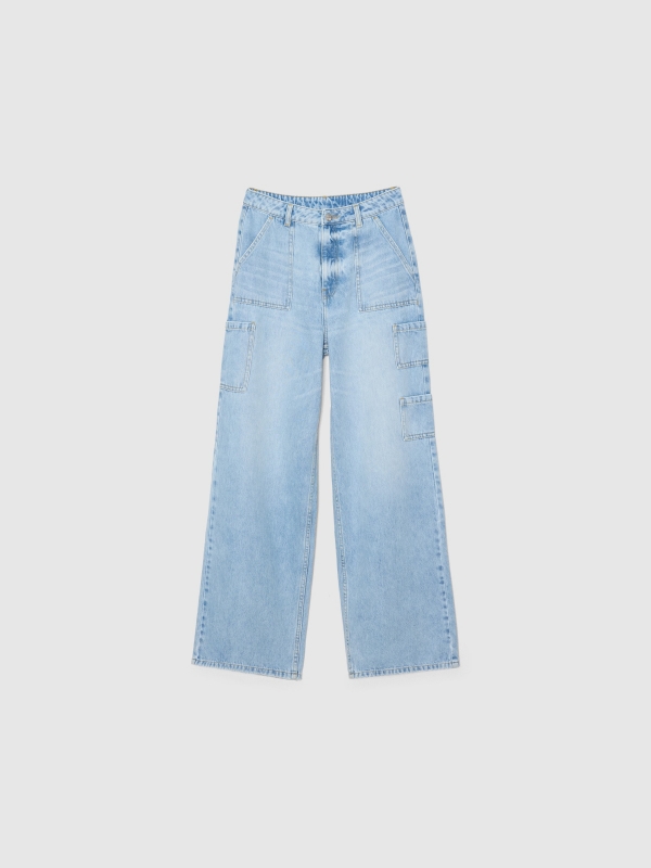  Wide leg carpenter blue jeans light blue front view