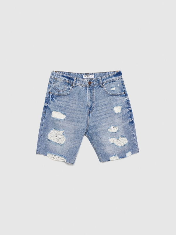  Regular ripped denim bermuda short blue front view