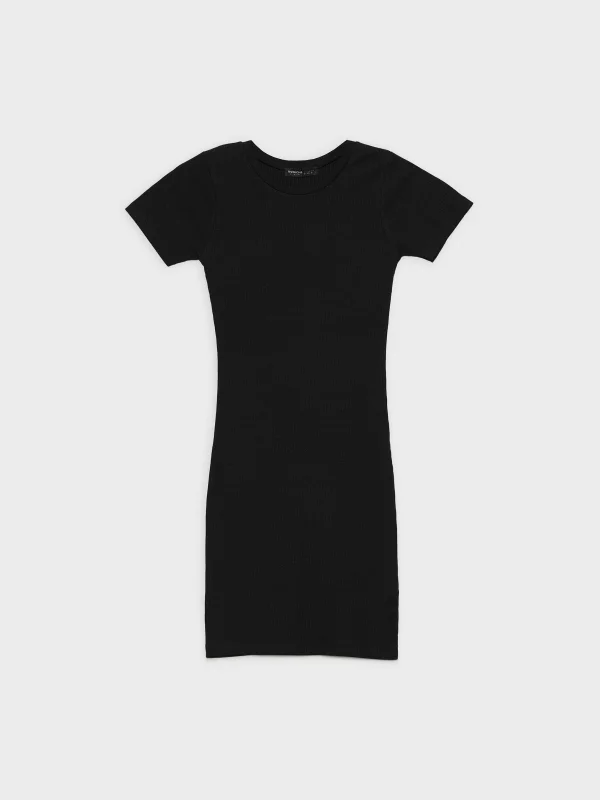 Vestido básico canalé negro vista frontal