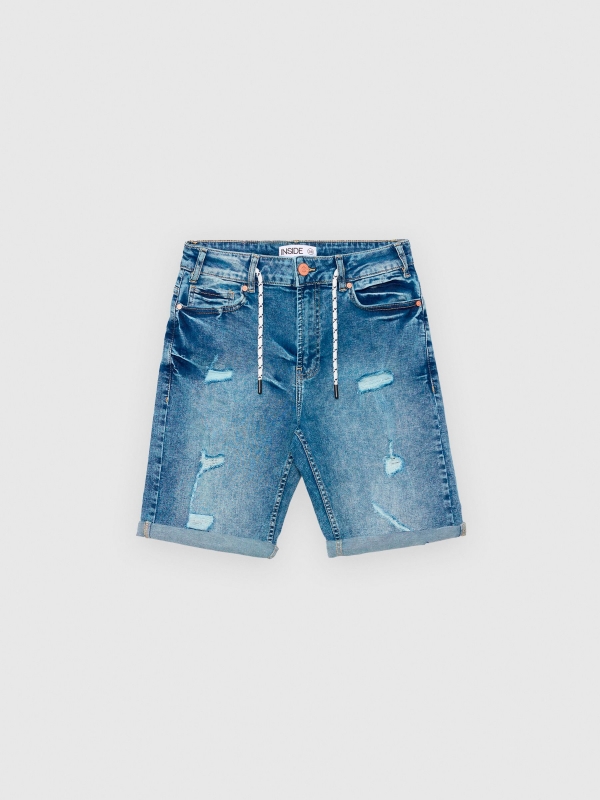  Bermuda Skinny Denim Bermuda shorts worn out blue front view