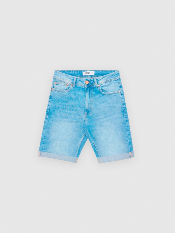  Denim Skinny Bermuda Shorts blue front view