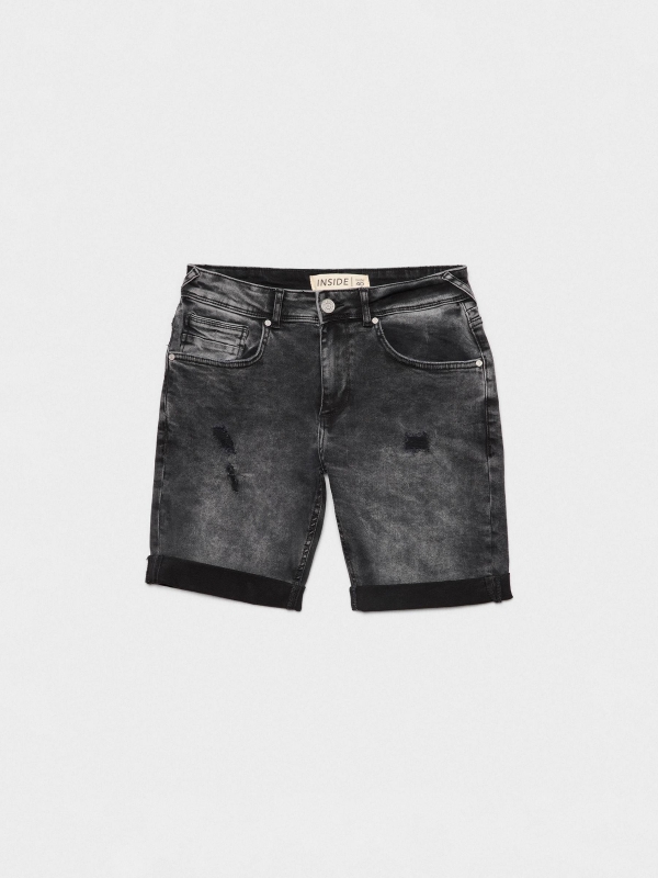  Slim bermuda short ripped wash effect black front view