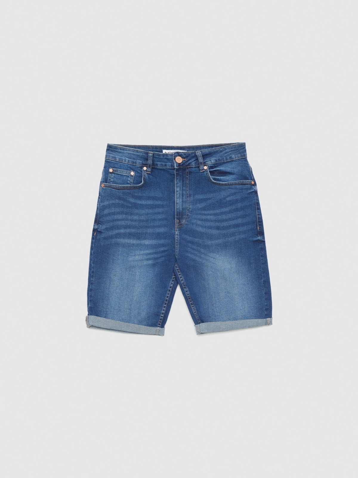  Dark blue slim denim bermuda shorts blue front view