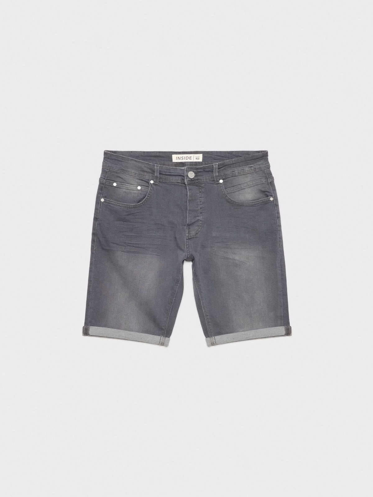  Washed gray denim bermuda shorts dark grey front view