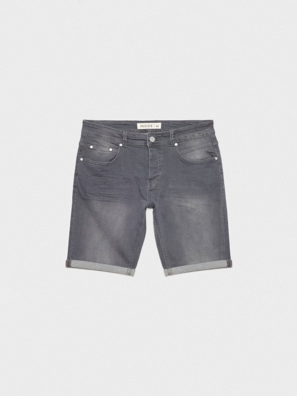  Washed gray denim bermuda shorts dark grey front view