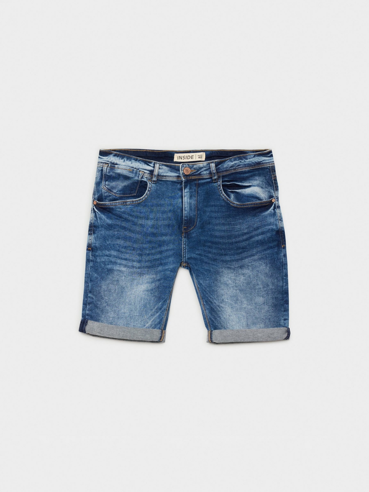  Distressed blue denim bermuda blue front view