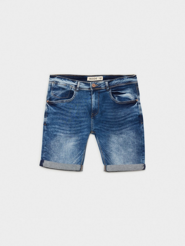  Distressed blue denim bermuda blue front view