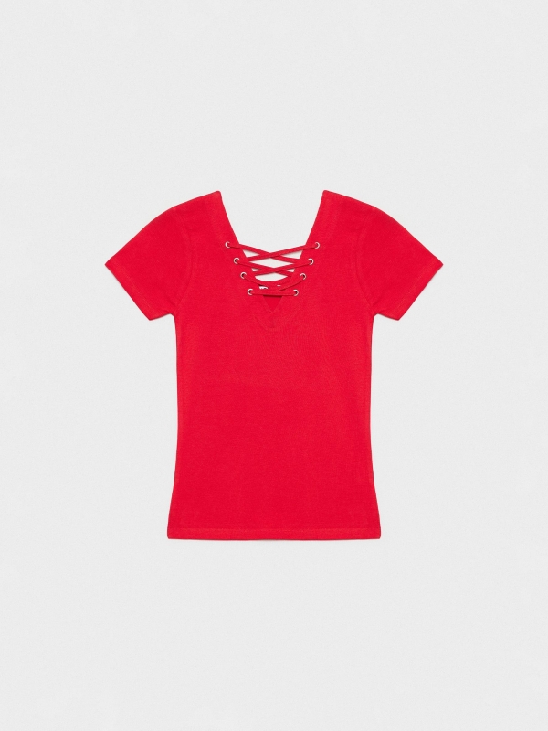  T-shirt com atacadores vermelho vista frontal