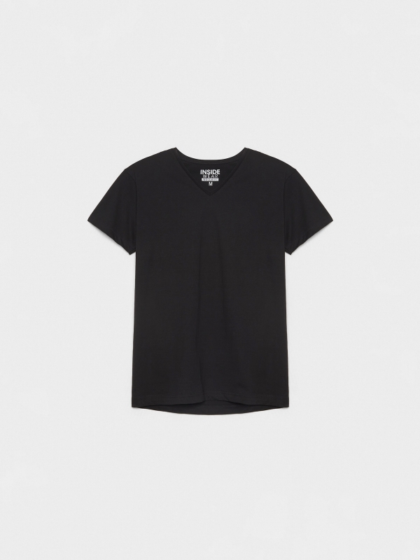  Camiseta básica cuello pico negro vista frontal