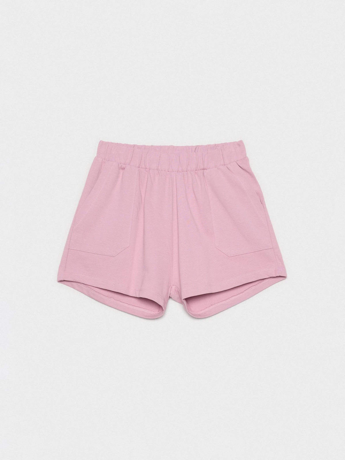  Shorts de cintura elástica com bolsos rosa pó vista frontal