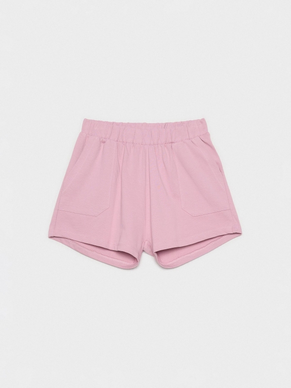  Shorts de cintura elástica com bolsos rosa pó vista frontal