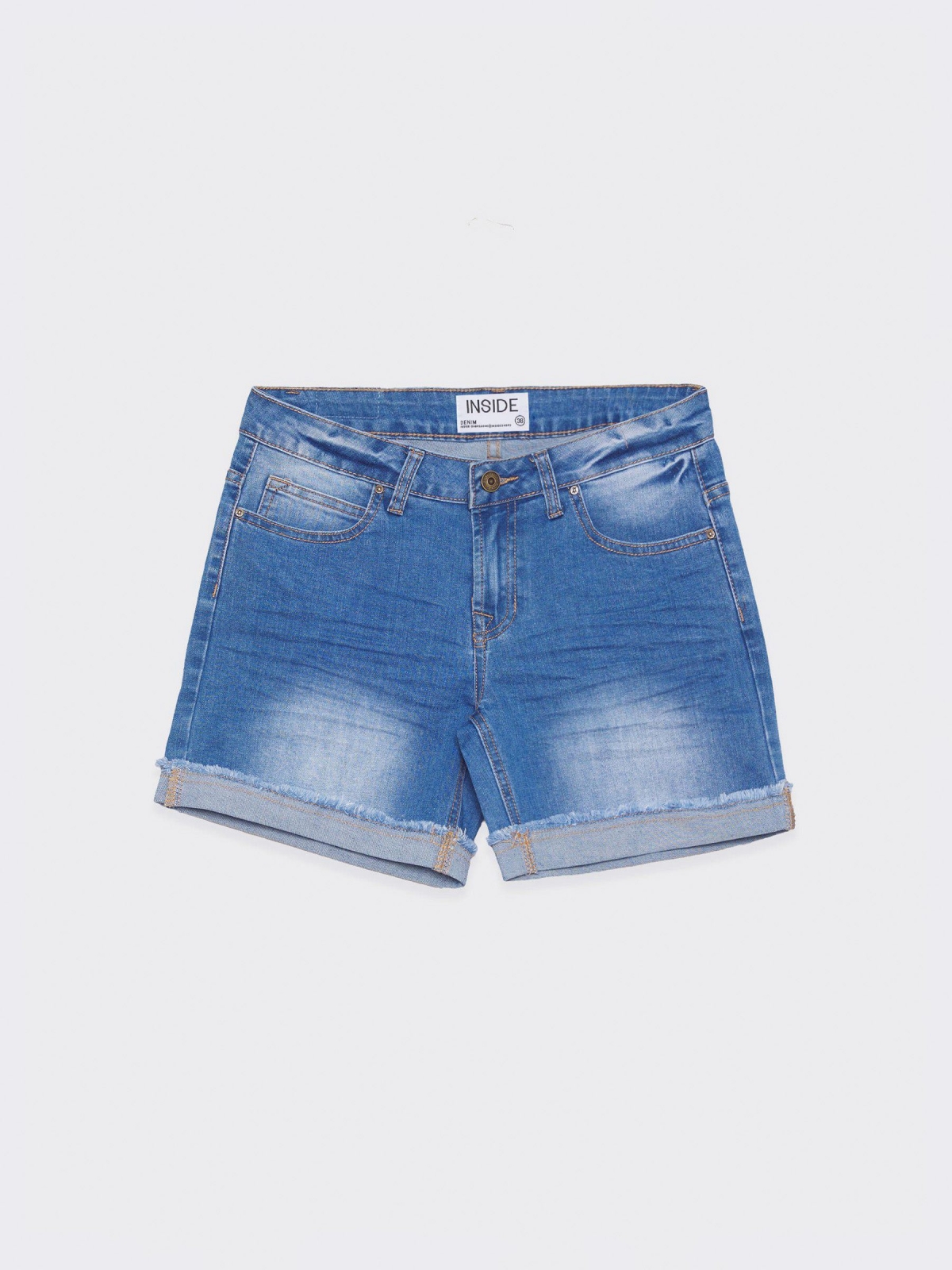  Frayed hem denim shorts blue front view