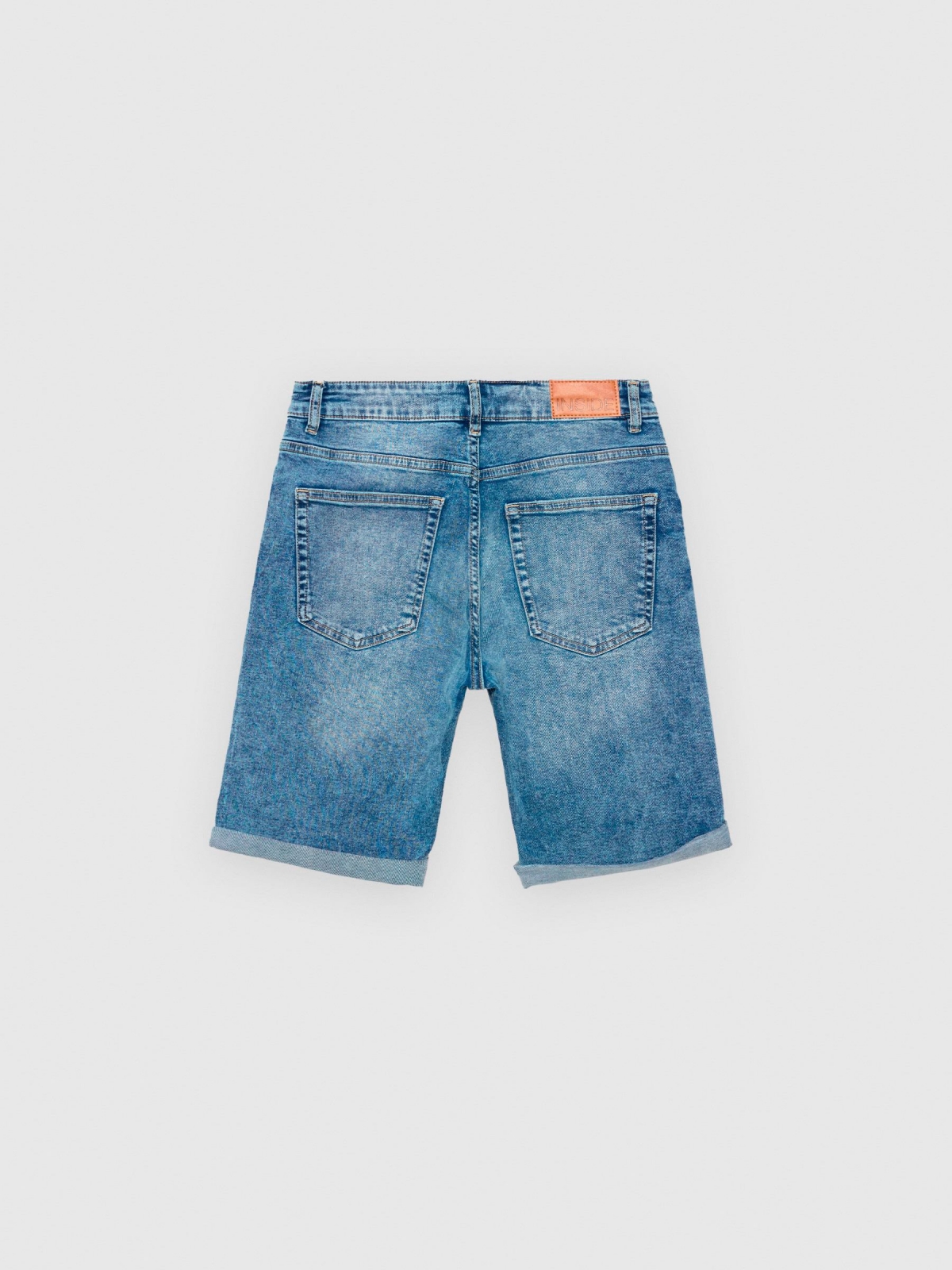 Bermuda Skinny Denim Bermuda shorts worn out blue back view