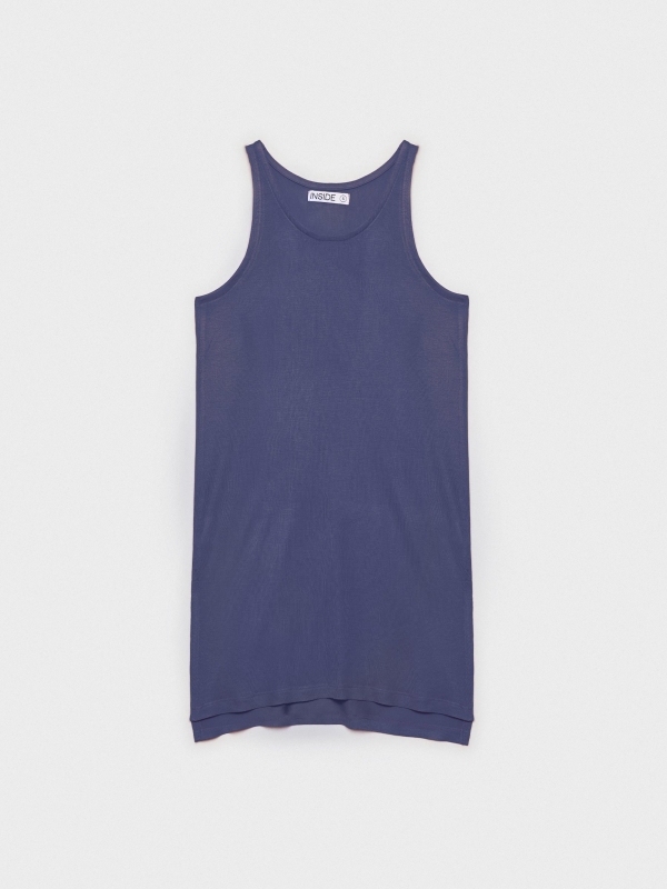 T-shirt longa com fendas laterais azul vista detalhe