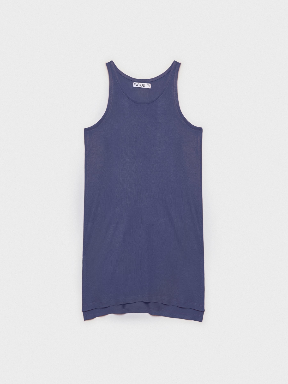  T-shirt longa com fendas laterais azul vista frontal