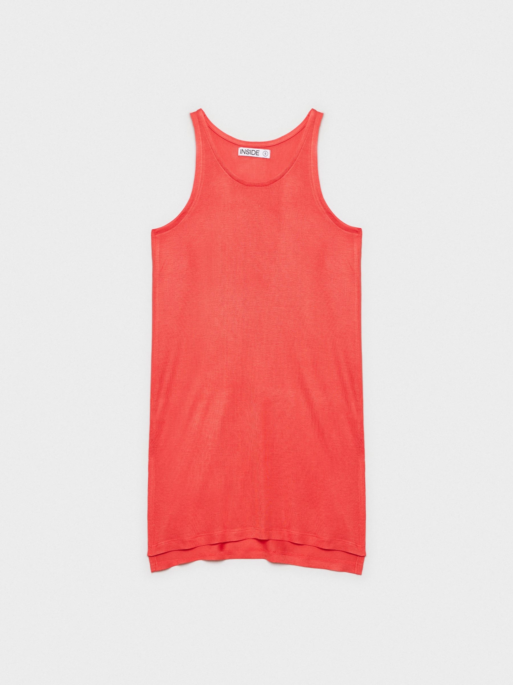 Long t-shirt with side slits coral middle front view