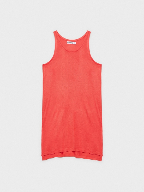  Long t-shirt with side slits coral front view