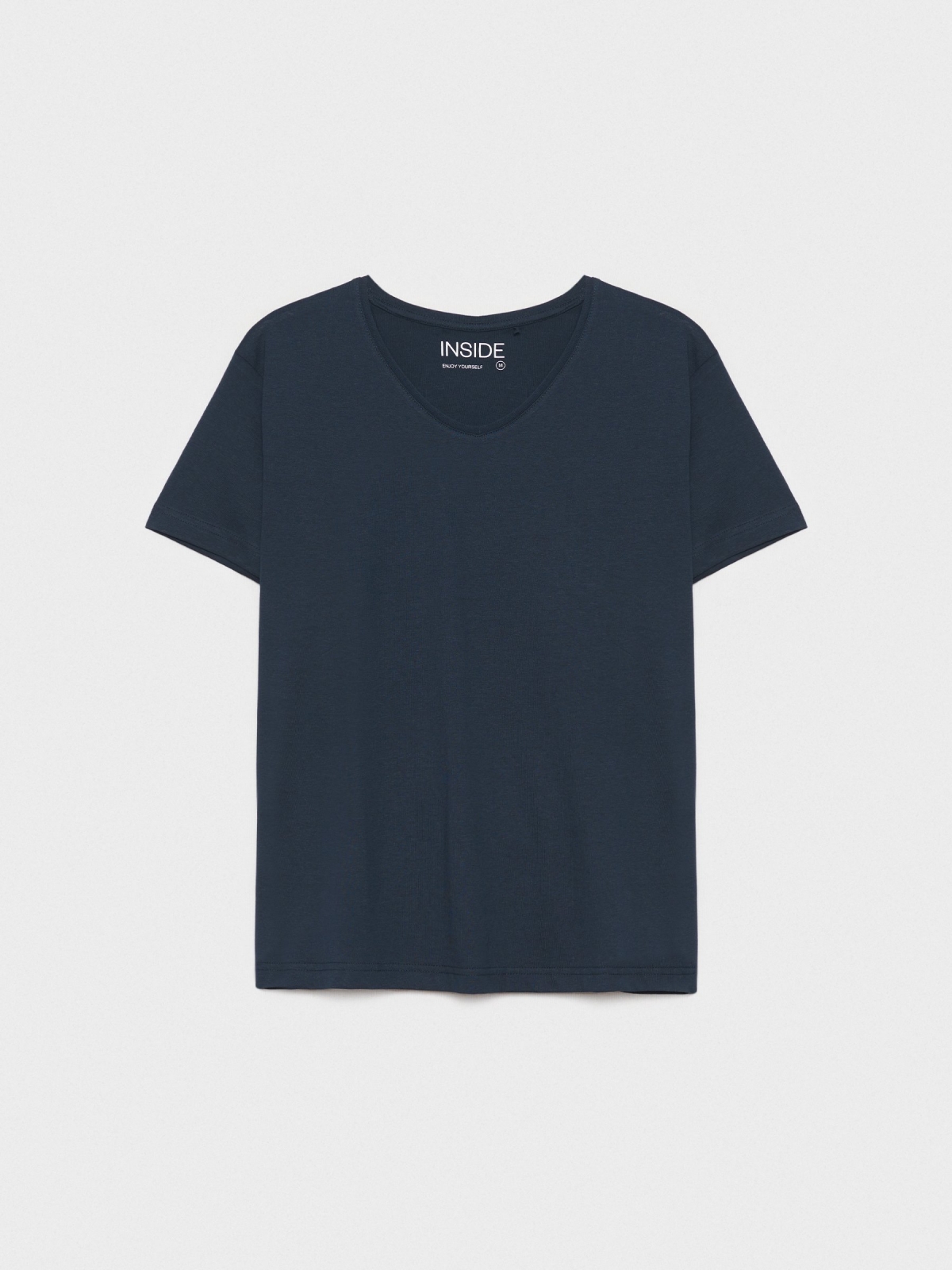 Camiseta básica cuello pico azul vista detalle