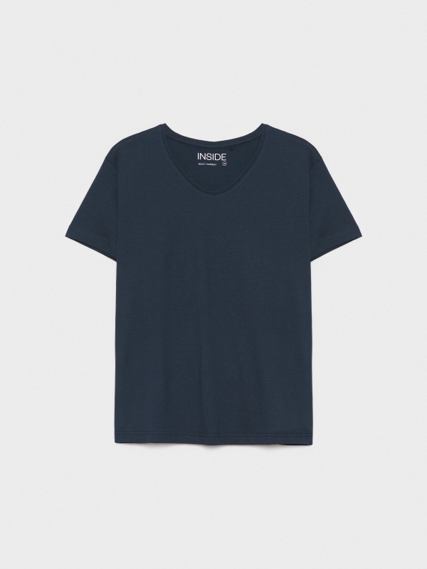 Camiseta básica cuello pico azul vista detalle