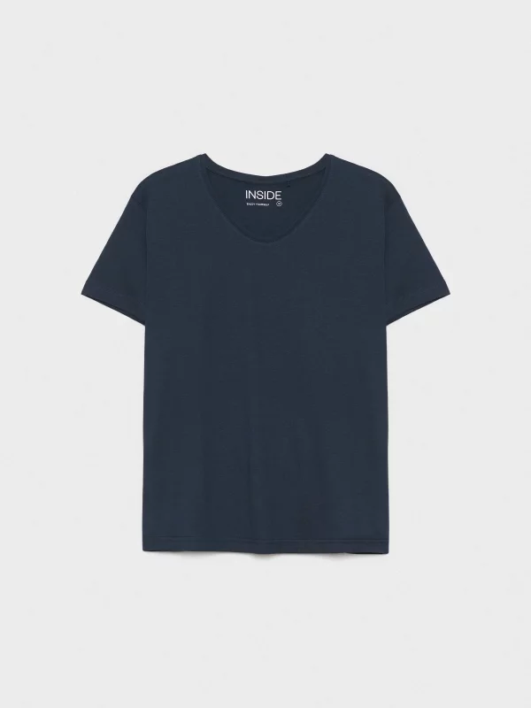 Camiseta básica cuello pico azul vista detalle