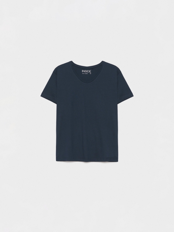  Camiseta básica cuello pico azul vista frontal