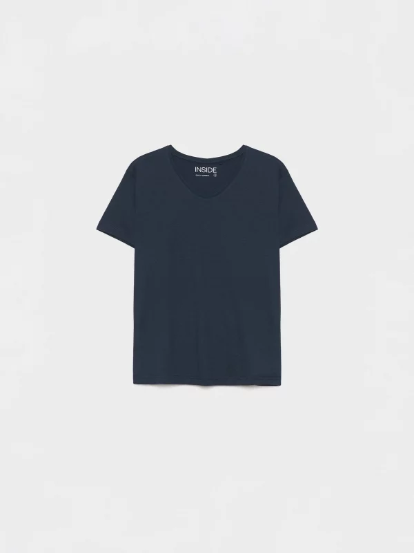  Camiseta básica cuello pico azul vista frontal