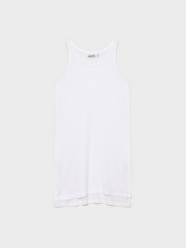  Camiseta larga aberturas laterales blanco vista frontal