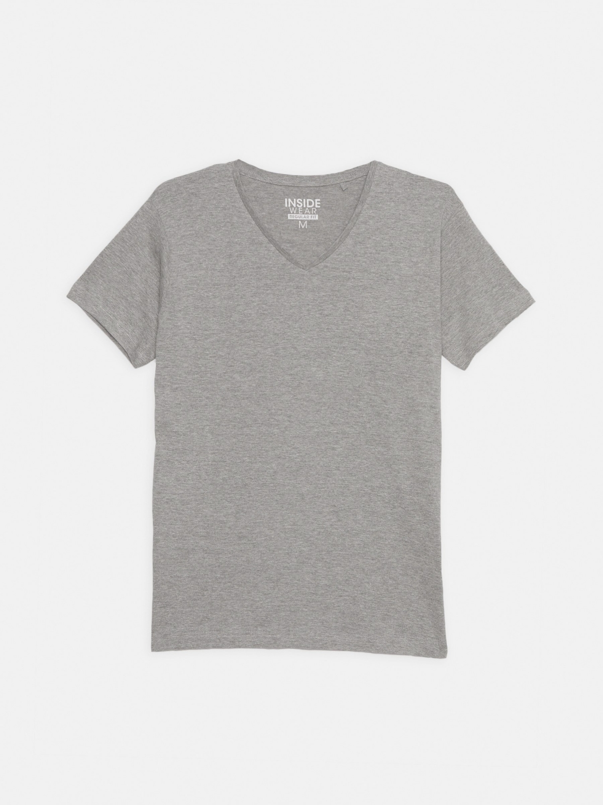 T-shirt básica com decote em V cinza vista detalhe