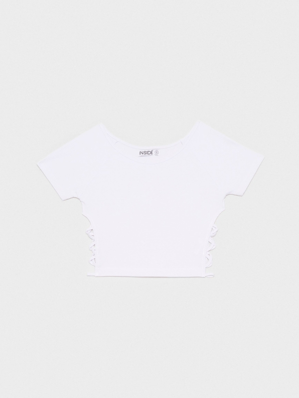 Crop top com cut out branco vista detalhe