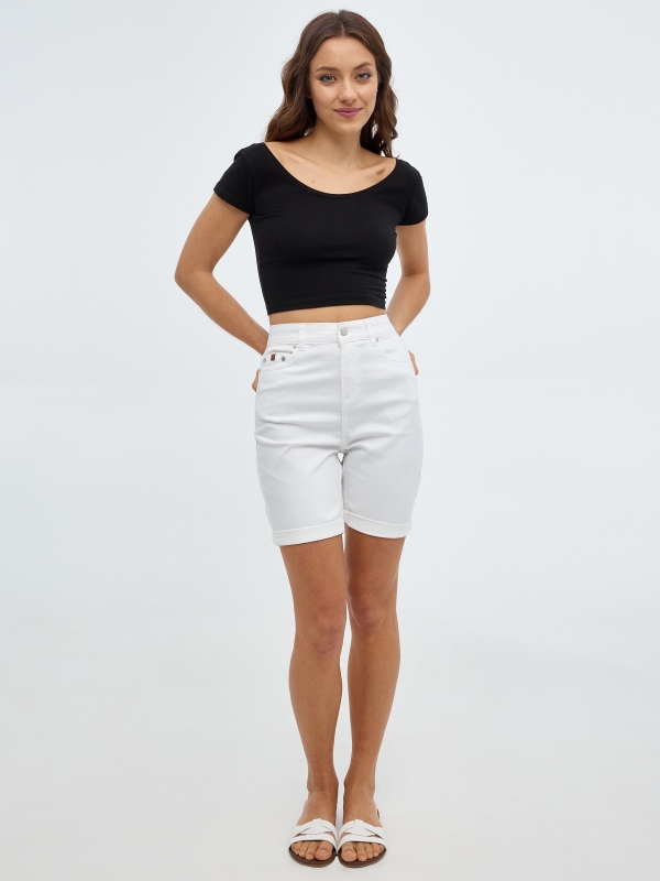 Basic denim bermuda short white front view