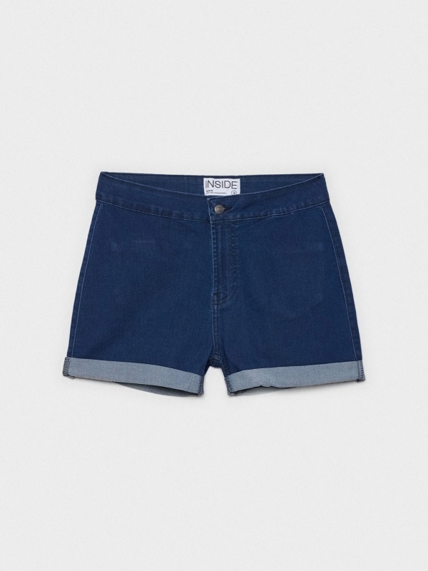 High-waisted denim shorts blue detail view