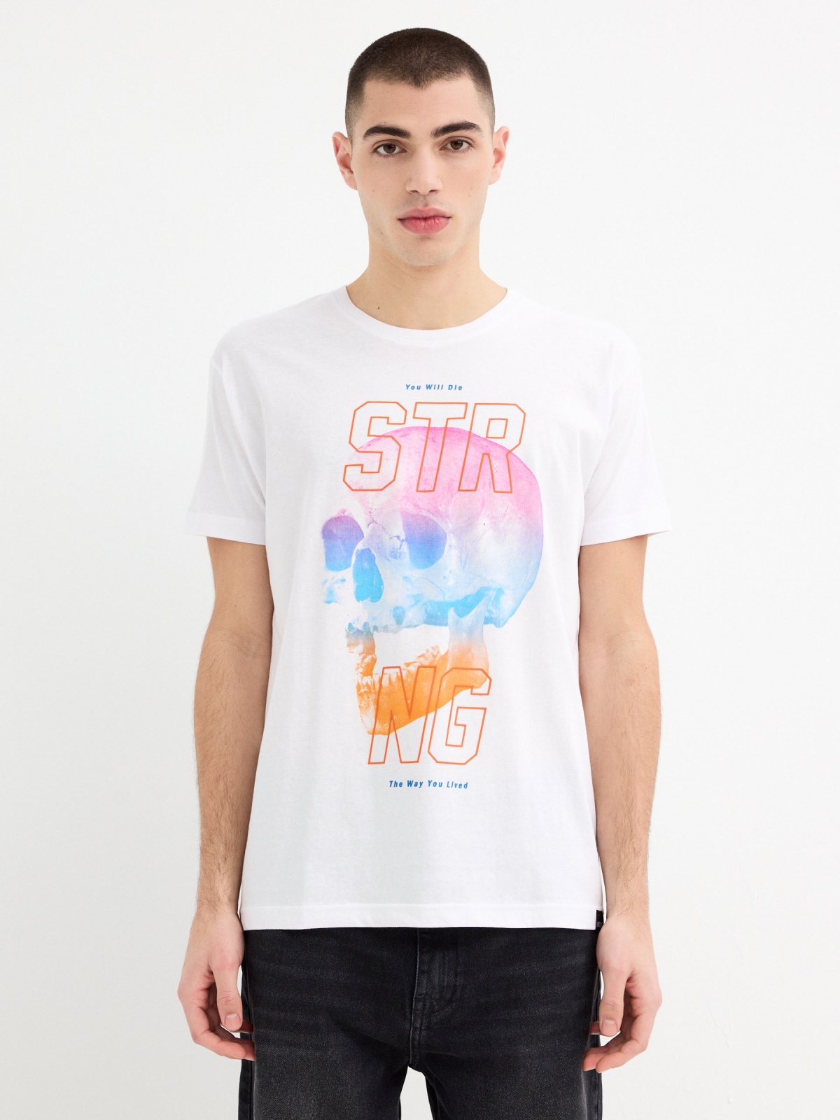 Multicolor skull t-shirt white middle front view