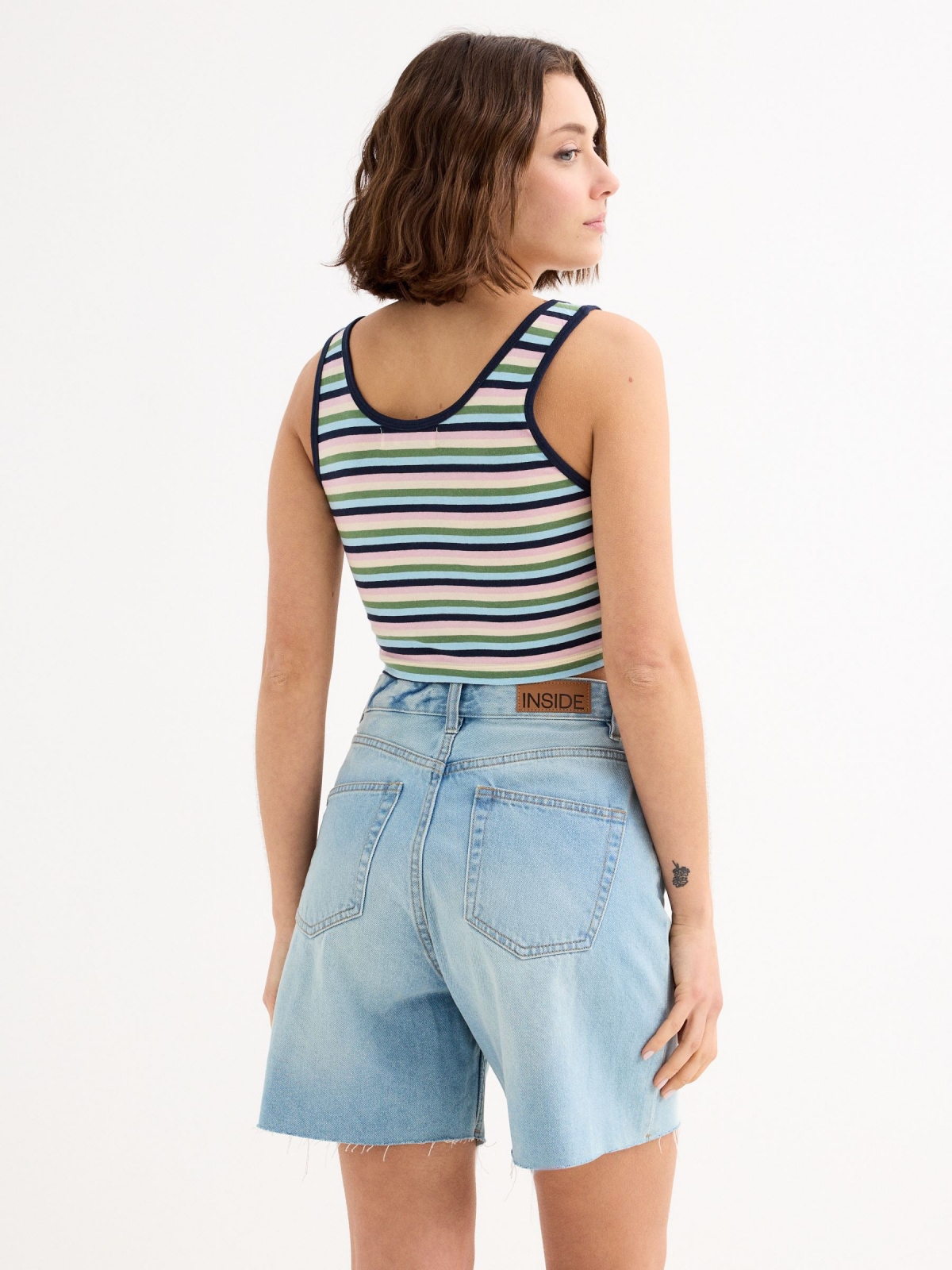 Striped Crop Top olive green middle back view