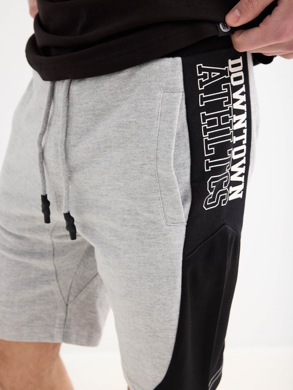 Bermuda jogger shorts with side band grey front detail view