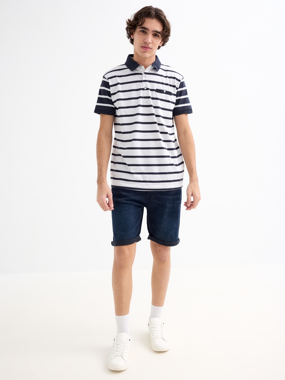 Sailor striped polo shirt white general front view