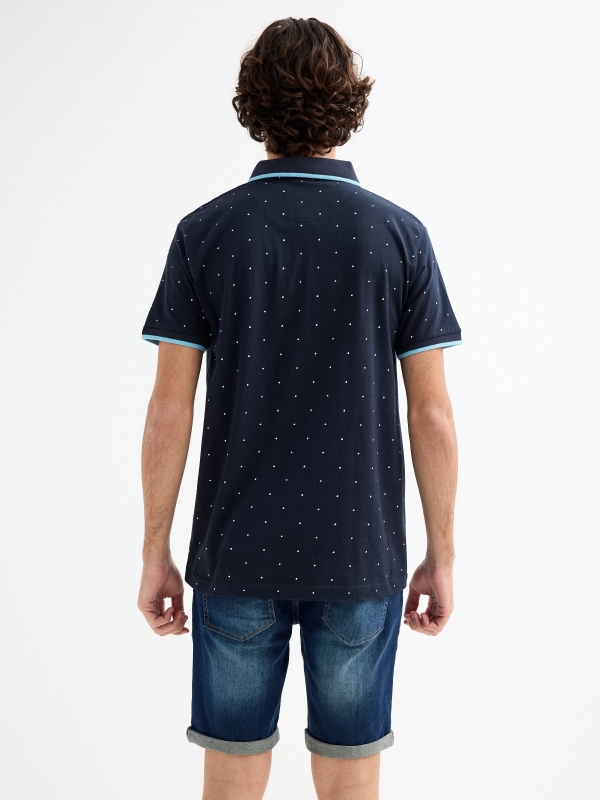 Miniprint printed polo shirt navy middle back view