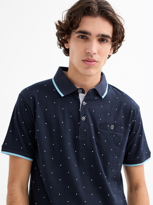 Miniprint printed polo shirt navy detail view