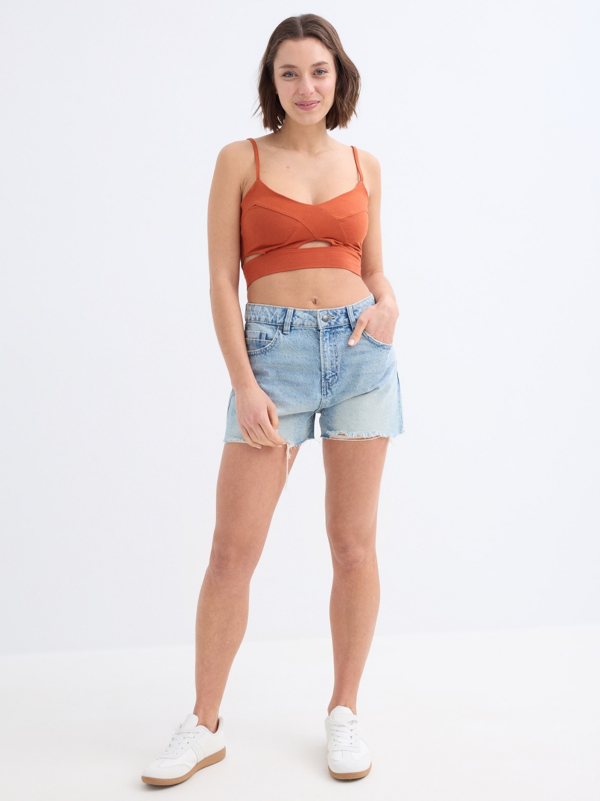 Low Rise denim shorts light blue general front view