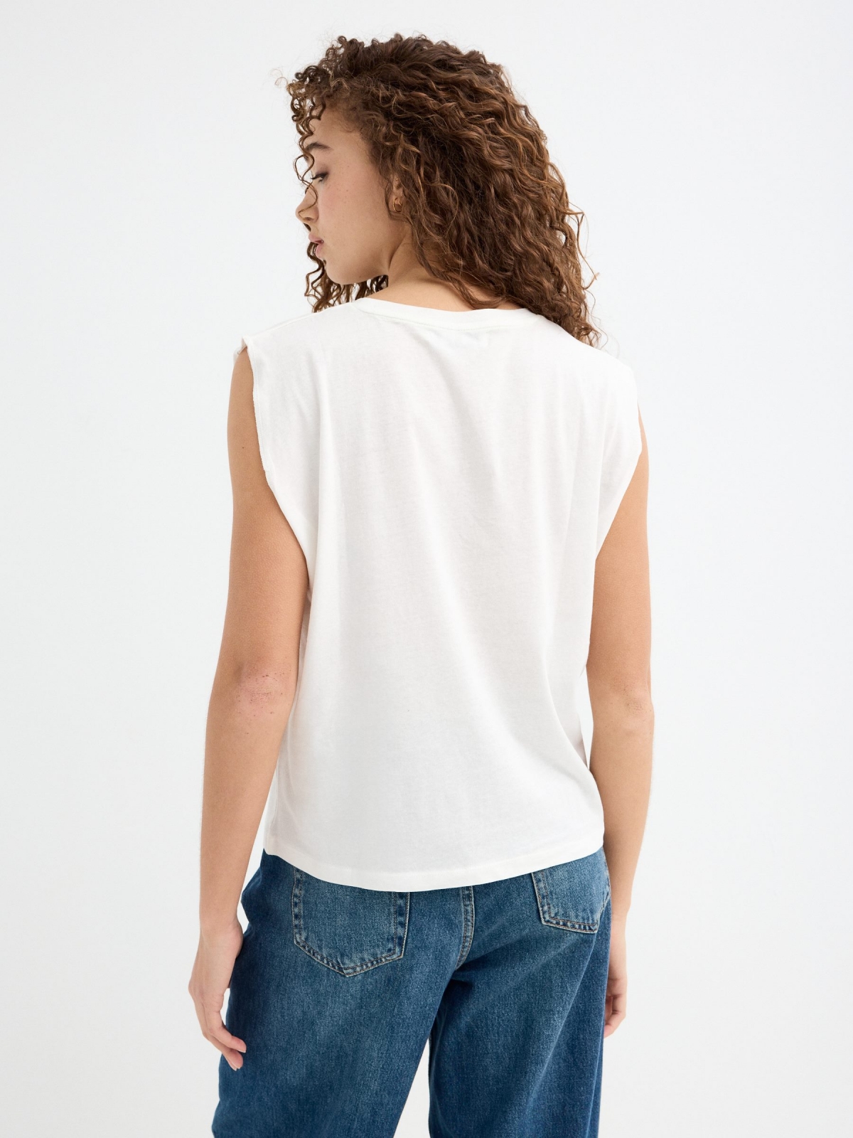 Sleeveless tiger t-shirt off white middle back view