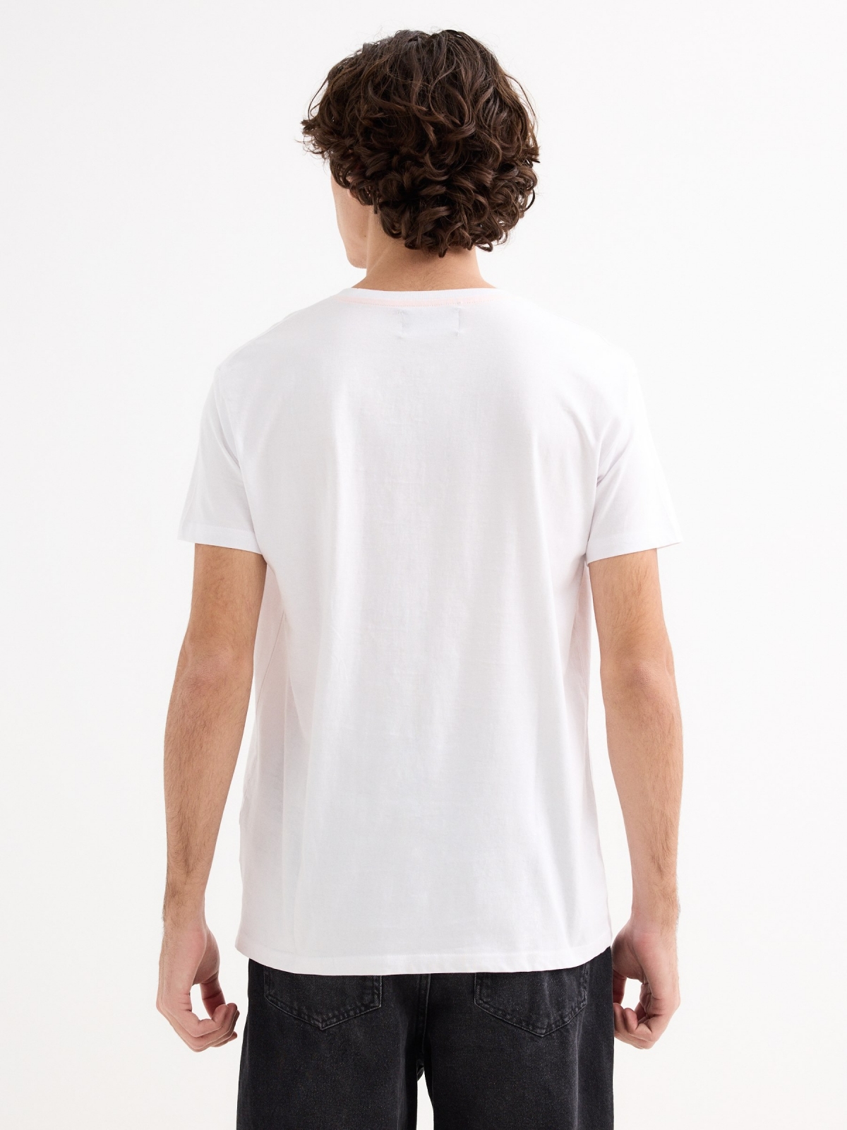 Camiseta estampado metaverso blanco vista media trasera