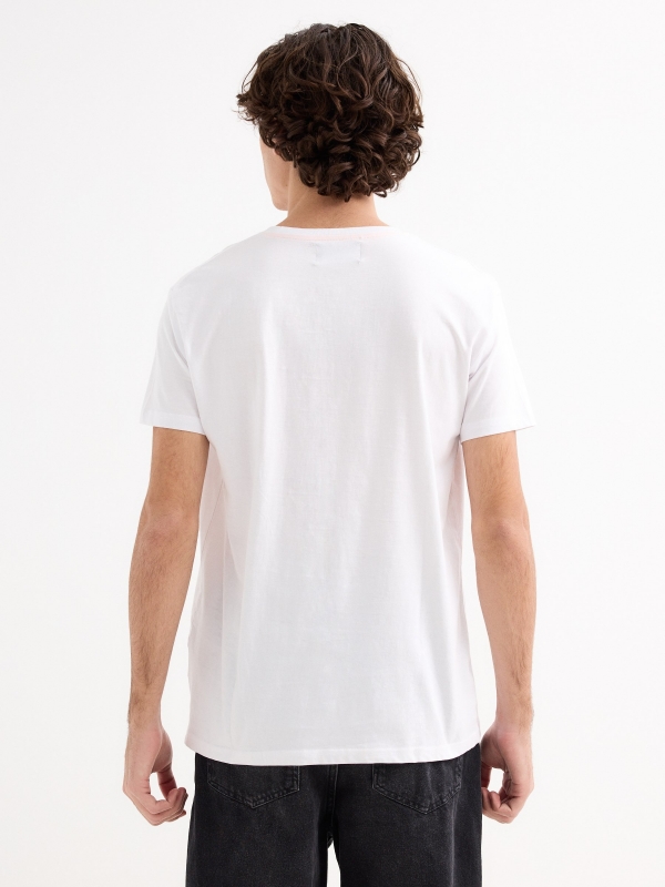 Camiseta estampado metaverso blanco vista media trasera