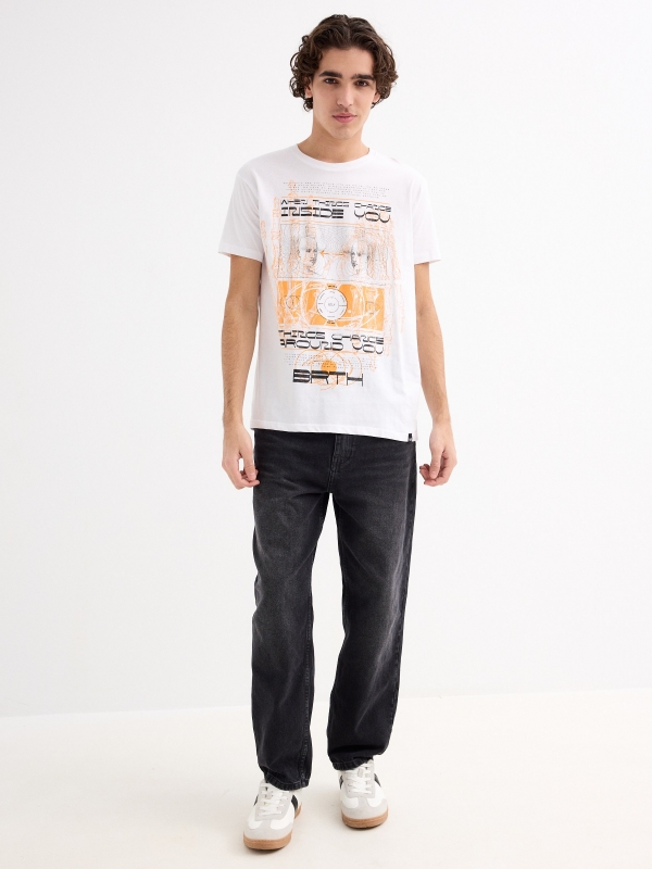 Camiseta estampado metaverso blanco vista general frontal